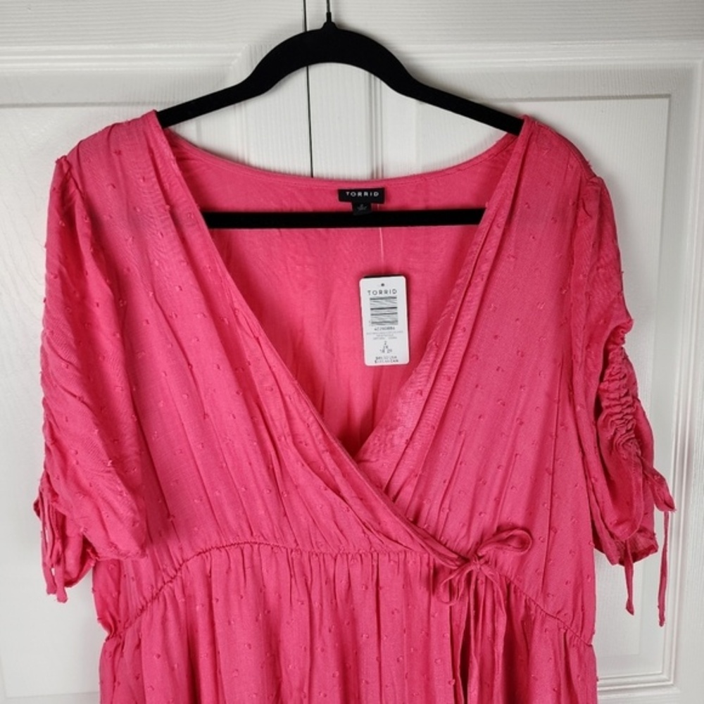 Torrid Swiss Dot surplice Midi Dress Plus Hot Pink Size 18-20 - Picture 5 of 16